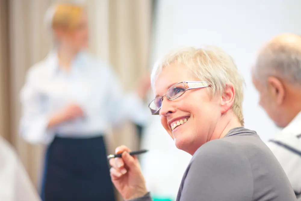 Senior adult education and support group in a meeting