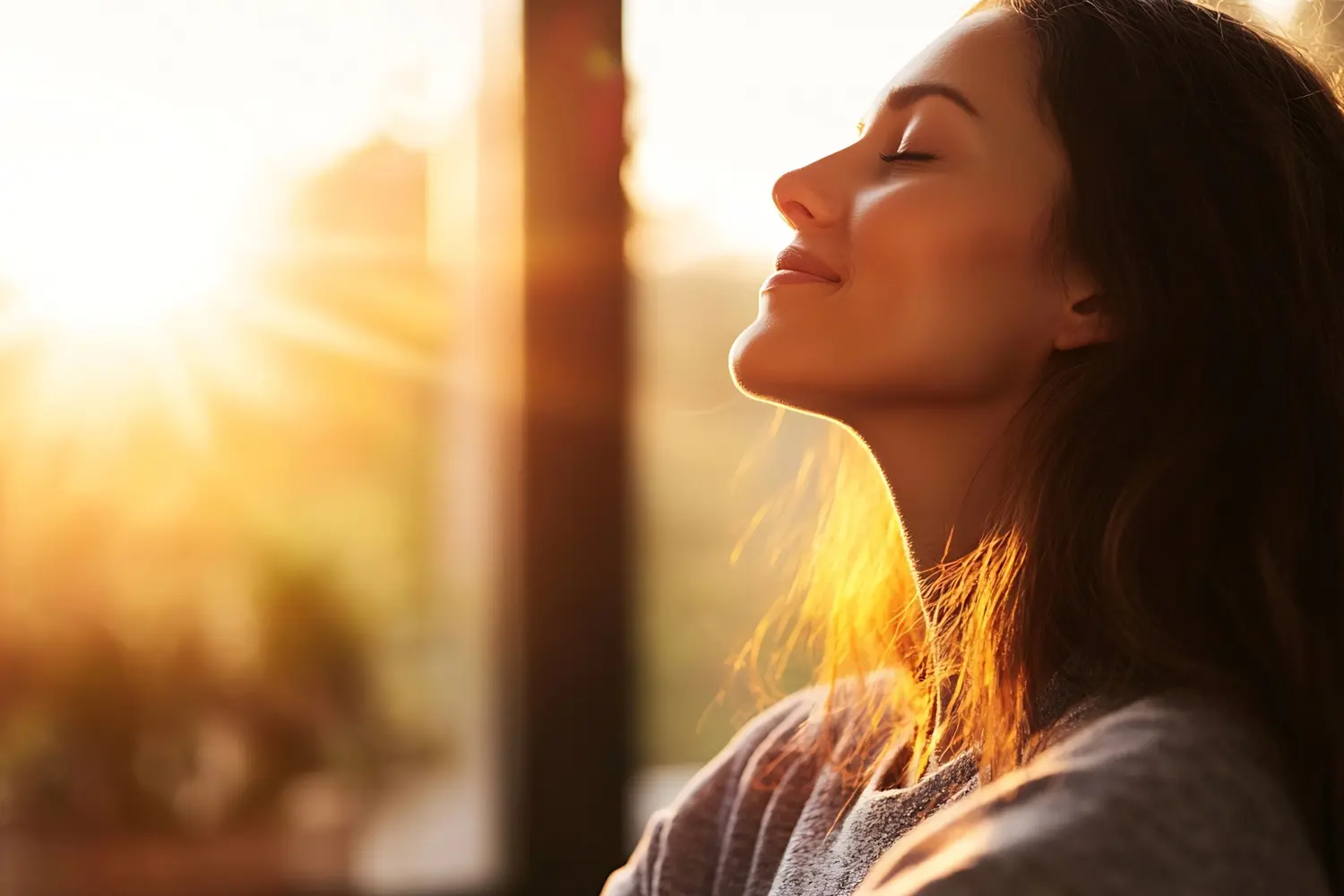Woman Relaxing by Sunlit Window