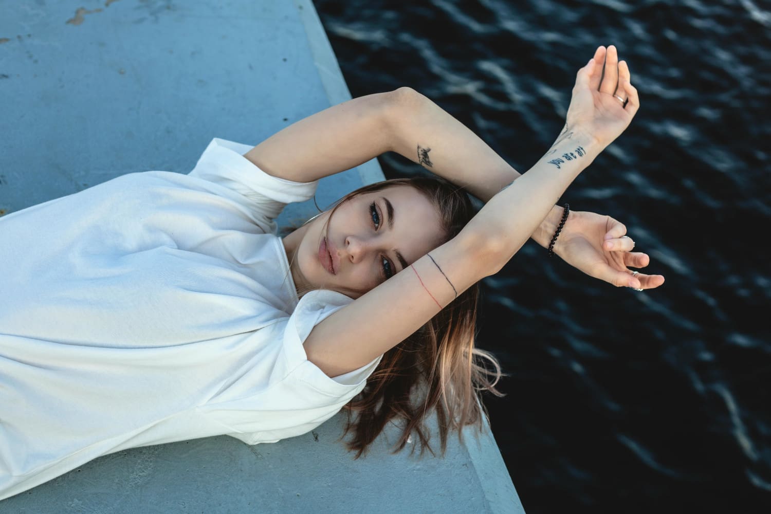 woman in white shirt