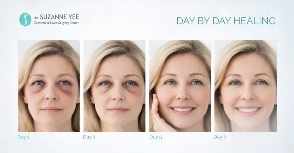 Blepharoplasty Recovery Timeline: Day-by-Day Healing, Swelling, Stitches & What to Expect After Eyelid Surgery