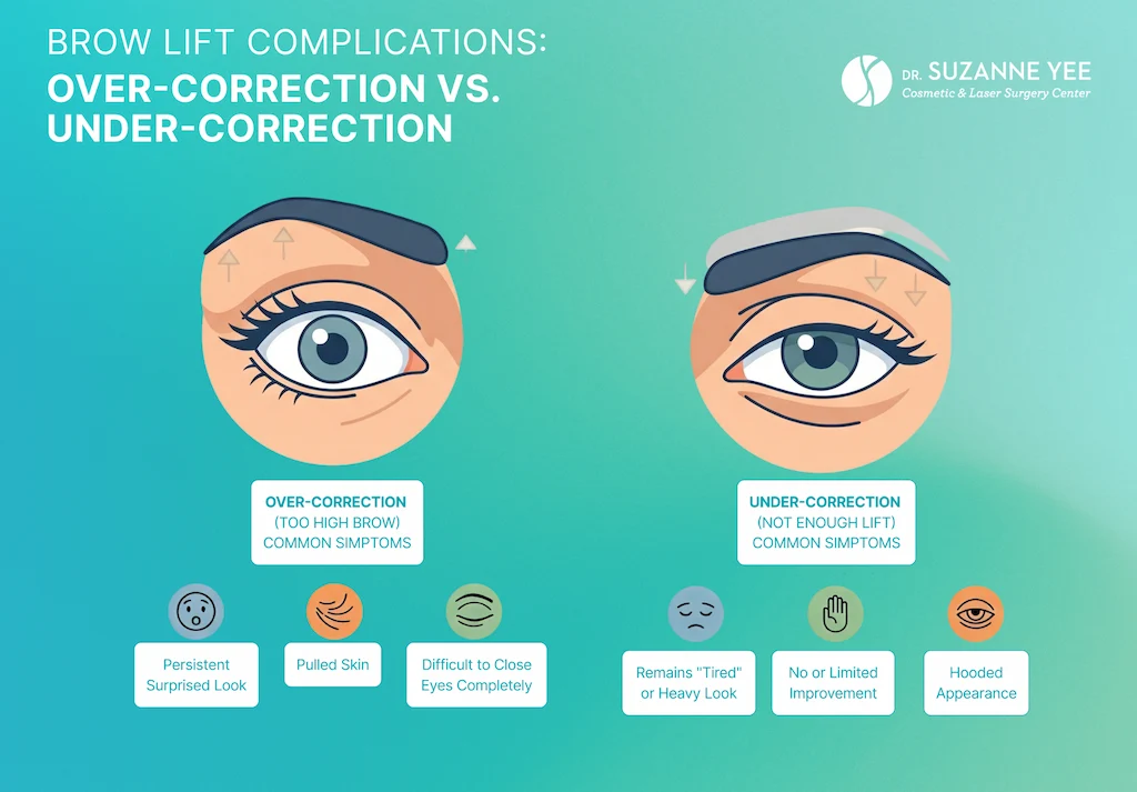 What are the warning signs of a brow lift gone wrong?